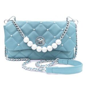NWT Badgley Mischka‎ Baby Blue Crossbody Purse w/Metal and Pearl Strap